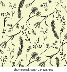 Grass flowers background texture with natural design and hand drawn.