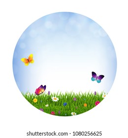 Grass And Flowers Ball With Gradient Mesh, Vector Illustration