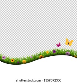 Grass And Flowers Border Isolated Transparent Background With Gradient Mesh, Vector Illustration