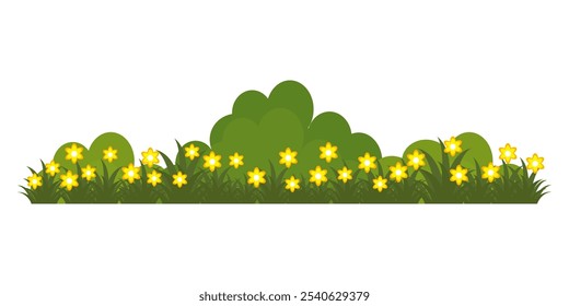 Grass and flowers. Collection of vector illustrations of grass and flowers in flat style. green leaf. Grass and flowers illustration isolated on white background