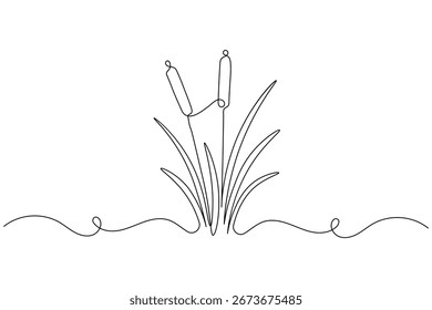 Grass and flowers continuous one line drawing minimalist outline vector illustration
