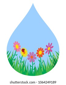 Grass and flowers in a drop.