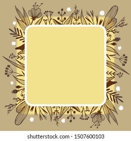 Grass flowers frame vector illustration hand drawing