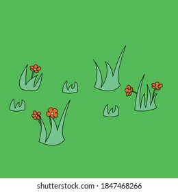 grass and flowers illustration with stroke