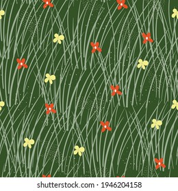 Grass and flowers of the meadow seamless pattern