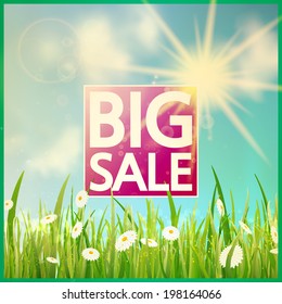 Grass with flowers and Sale. EPS10