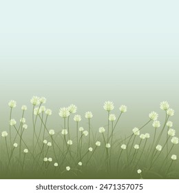 Grasblumen Seitenansicht Minimalistische Landschaftsgrafik mit dickem Nebelhintergrund haben Leerraum.