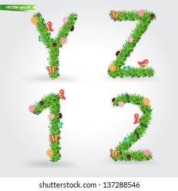 Grass font, Creative ecological concept vector illustration template design ( y z 1 2 )