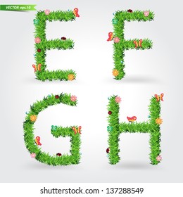 Grass font, Creative ecological concept vector illustration template design ( e f g h )
