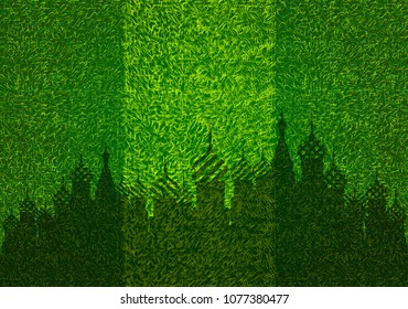 Grass  football field With silhouette of city in Russia.