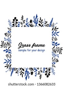 Grass frame silhouettes vector illustration elements hand drawing
