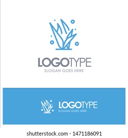Grass, Grasses, Green, Spring Blue outLine Logo with place for tagline. Vector Icon Template background
