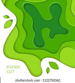 Grass green abstract layout - vector paper cut illustration with place for your header and information. Gradient 3d effect design. High quality carving art, corporate banner, invitation template