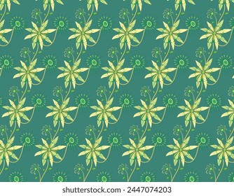 grass green background color with repeated abstract flower unique pattern