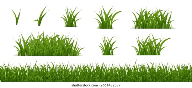Grass Green Border Collection Isolated , Vector Illustration