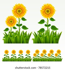 Grass green border with sunflowers.(can be repeated and scaled in any size)