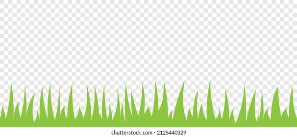 Grass green hand drawn flat cartoon vector isolated on transparent background. Seamless border for creating spring-summer garden-themed cards.
