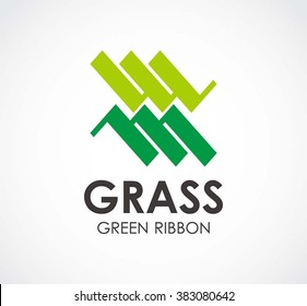 Grass green of ribbon leaf abstract vector and logo design or template natural line business icon of company identity symbol concept