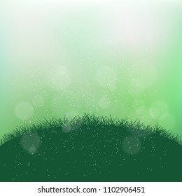 Grass and ground meadow silhouette landscape on green blurry sky background. Nature fresh floral backdrop