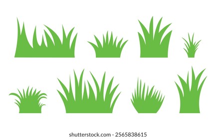 Grass growing icon set. Vibrant green grass growing seamless pattern isolated on white background. Nature landscape vector illustration. EPS 10	
