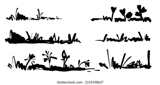 Grass hand drawn vector natural herbal rural scribble doodle ground illustration isolated on white background.