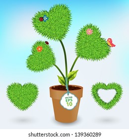 Grass heart symbol. Vector illustration