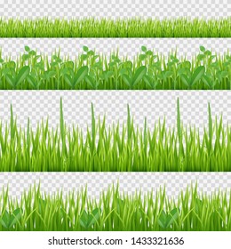 Grass herbs pattern. Nature symbols leaves and herbs horizontal vector seamless background. Grass green border collection illustration