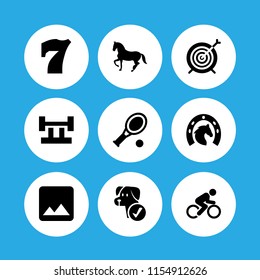grass icon. 9 grass set with dog, sports and competition, mountain range on black background and sport vector icons for web and mobile app