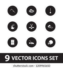 Grass icon. collection of 9 grass filled icons such as scythe, pond, lawn mower, football pitch, hockey, american football helmet. editable grass icons for web and mobile.