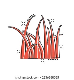 Grass icon in comic style. Eco lawn cartoon vector illustration on white isolated background. Floral garden splash effect business concept.
