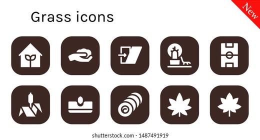 Grass Icon Set. 10 Filled Grass Icons.  Collection Of - Garden, Gardening, Shear, Landscape, Football Field, Bulrush, Sow, Bale, Marijuana