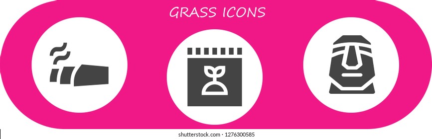  grass icon set. 3 filled grass icons. Simple modern icons about  - Marijuana, Fertilizer, Moai