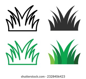 Grass icon set in black and green color. Lawn vector symbol.
