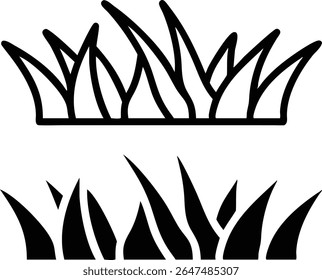 Grass Icon Set – Black and White Lawn Nature Symbol Vector Illustration