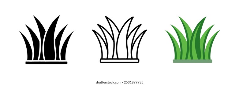 Grass icon set featuring simple and clean vector designs. Perfect for landscaping, nature, gardening, and eco-related projects. Versatile illustrations for web, apps, and logo design.