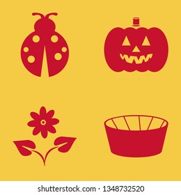 grass icon set with flower, pumpkin and football stadium vector illustration