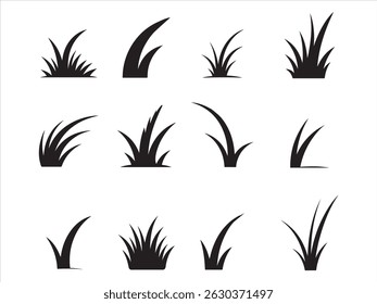  grass icon set silhouette vector on white background.