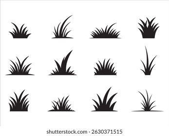  Vector de la silueta del sistema del icono de la hierba en el fondo blanco.