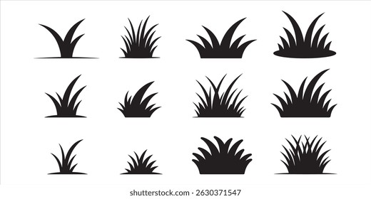  Vector de la silueta del sistema del icono de la hierba en el fondo blanco.