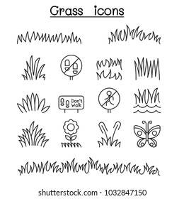 Grass icon set in thin line style