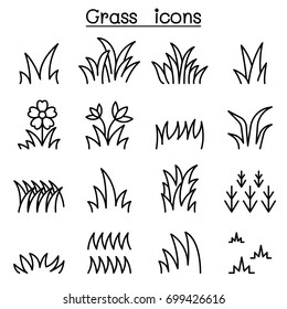 Grass icon set in thin line style