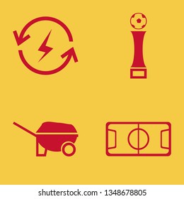 grass icon set with wheelbarrow, football cup and renewable energy vector illustration