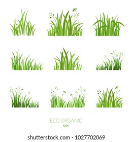 Grass icon. Silhouette of green plants for logo or sign. Eco style. Spring or summer seasonal illustration.