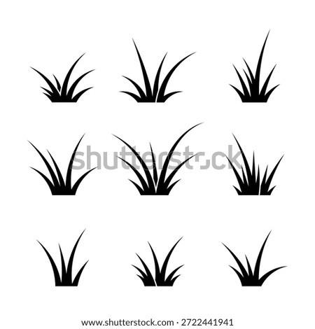 Grass Icon silhouettes Set for Nature Design. isolated on white background. Landscaping, Garden Illustration, Green Environment Themes, Lawn Symbols, Outdoor Graphics, Eco Projects.