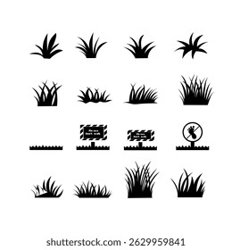 Iconos de hierba Siluetas negras, mantener alejado, no caminar señales
