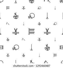 grass icons pattern seamless white background. Included editable outline american football helmet, irrigation system, scythe, plant, hockey icons. grass icons for web and mobile.