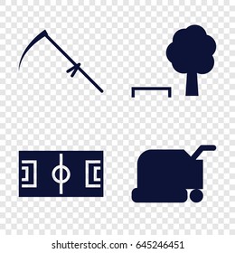 Grass icons set. set of 4 grass filled icons such as lawn mower, scythe, tree and bench