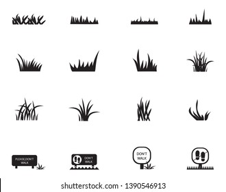 Grass Icons Set - Isolated On White Background. Grass Vector Illustration. Flat Plant Vector For Logo Design, Lawn Symbol, Herbal And Park Design. Cartoon Style