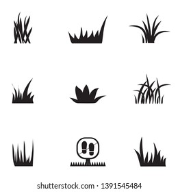 Grass Icons Set - Isolated On White Background. Grass Vector Illustration. Flat Plant Vector For Logo Design, Lawn Symbol, Herbal And Park Design. Cartoon Style