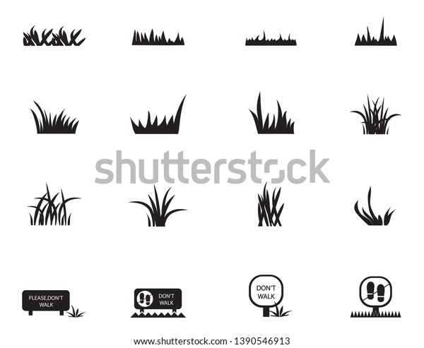 白い背景に草のアイコンセット 草のベクターイラスト ロゴデザイン 芝生のシンボル ハーブ パークデザイン用の平らな植物ベクター画像 漫画スタイル のベクター画像素材 ロイヤリティフリー
